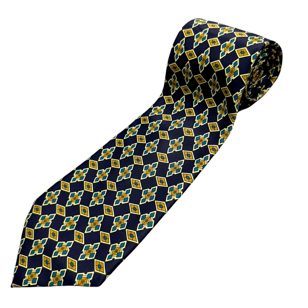 Rene Chagal 100% Silk Dress Tie Made in Italy Blue Geometric Pattern 59" 3.75"